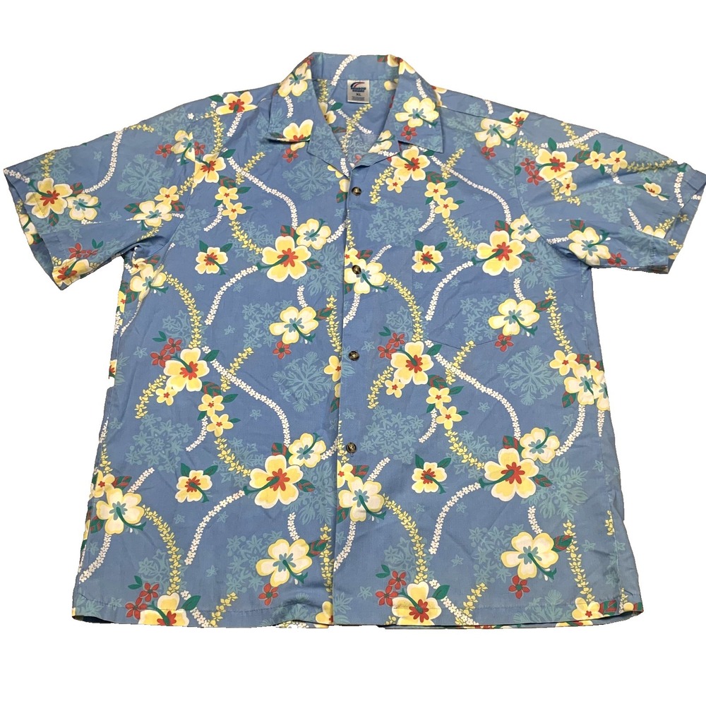 Rainbow Hawaii Hawaiian‎ Shirt Mens XL Blue Floral Made In Hawaii Aloha